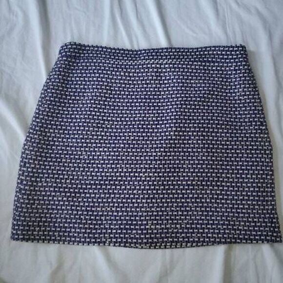 J.Crew Silk Cotton Blend Blue Metallic Tweed Skirt 10 - Picture 9 of 9